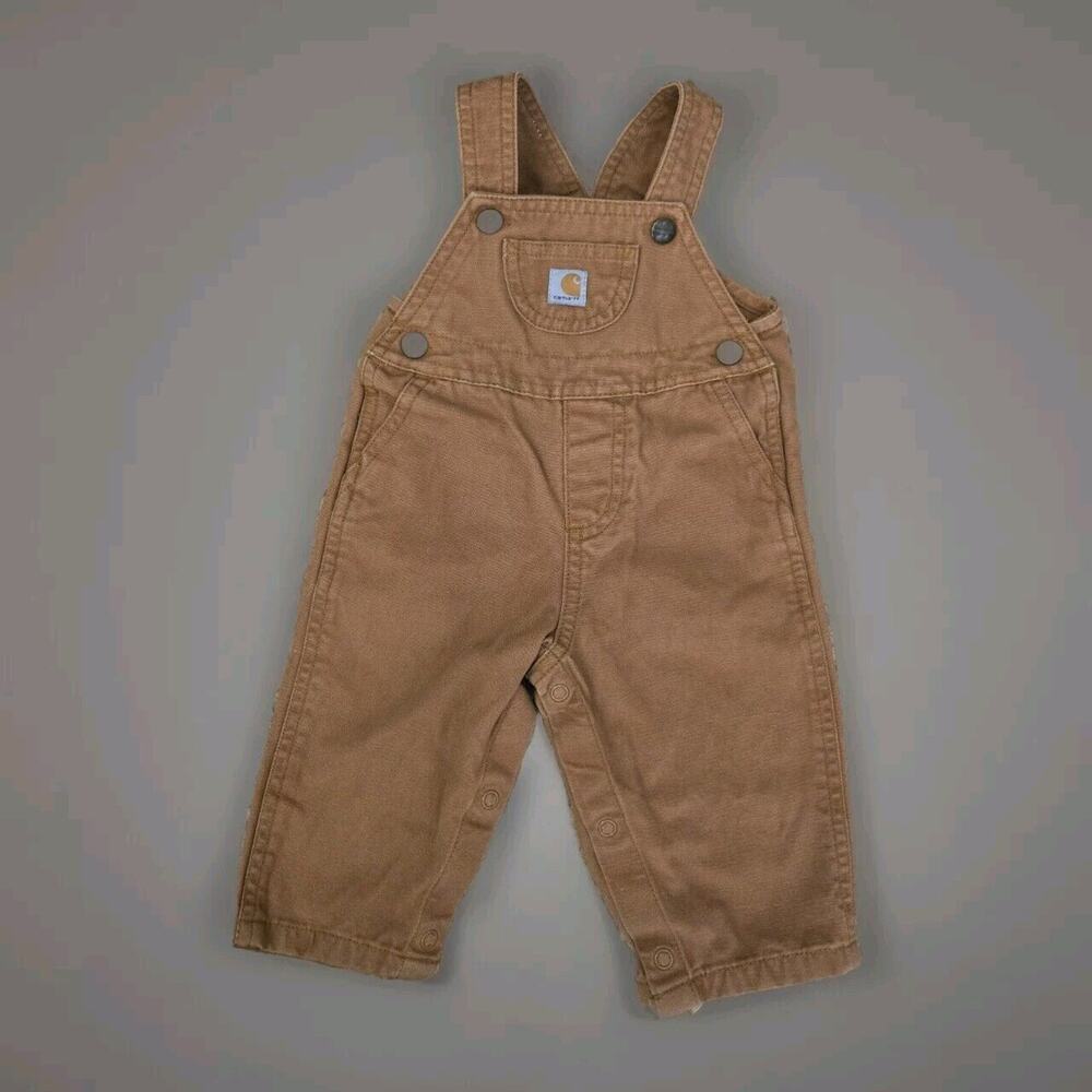 Carhartt Bibs Snow Fishing Hunting Canvas Toddler 9M‎ Brown Overalls Snap Crotch
